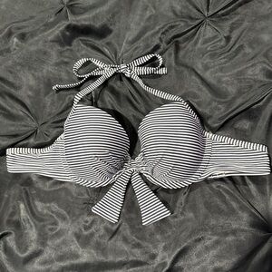 Aerie Black and White Striped Bikini Top